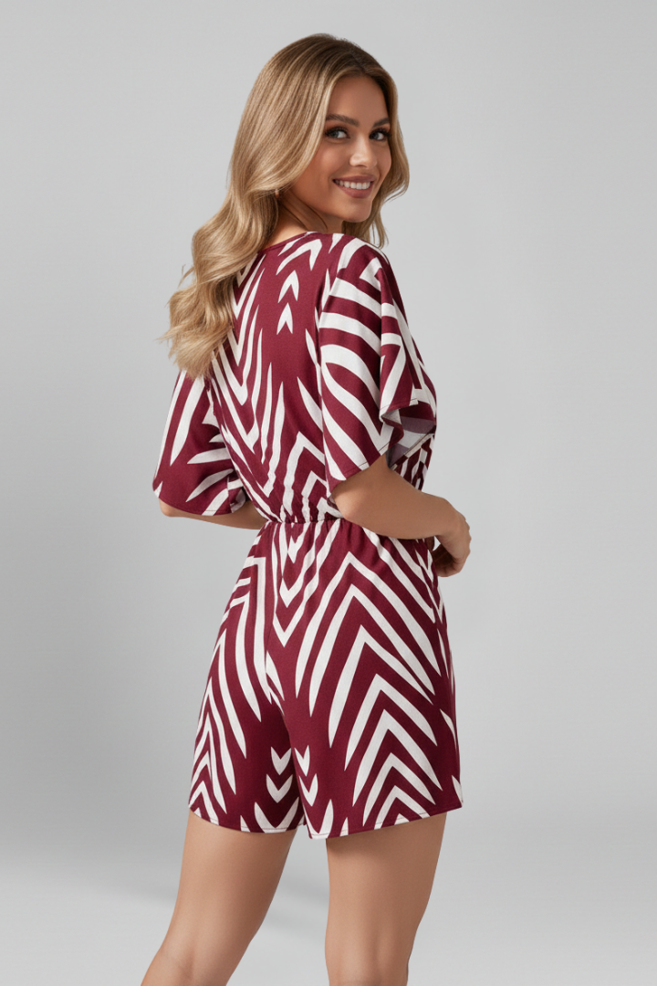 Women’s Jumpsuit with V Neckline and Printed Surface