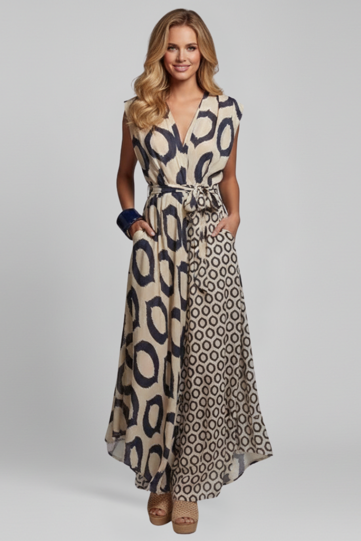 Women’s Jumpsuit with V Neckline and Printed Surface