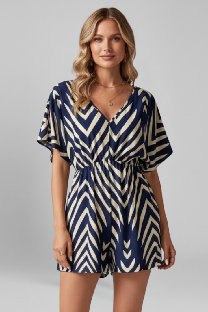 Women’s Jumpsuit with V Neckline and Printed Surface