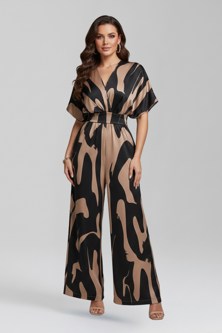 Women’s Jumpsuit with V Neckline and Short Sleeves