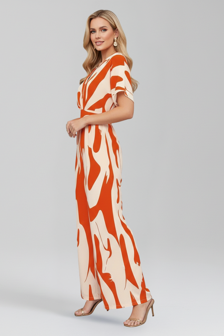 Women’s Jumpsuit with V Neckline and Short Sleeves