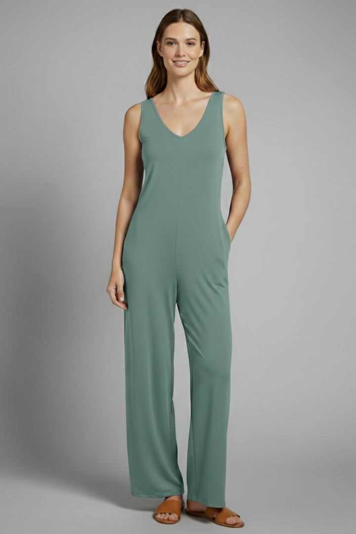 Women’s Jumpsuit with V Neckline and Sleeveless Cut