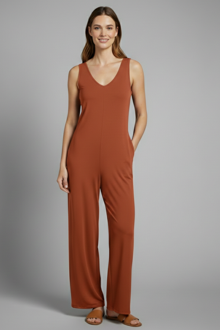 Women’s Jumpsuit with V Neckline and Sleeveless Cut