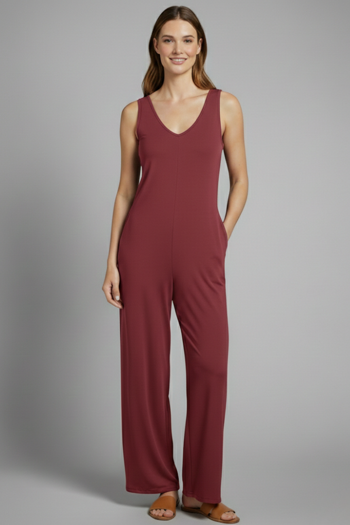 Women’s Jumpsuit with V Neckline and Sleeveless Cut