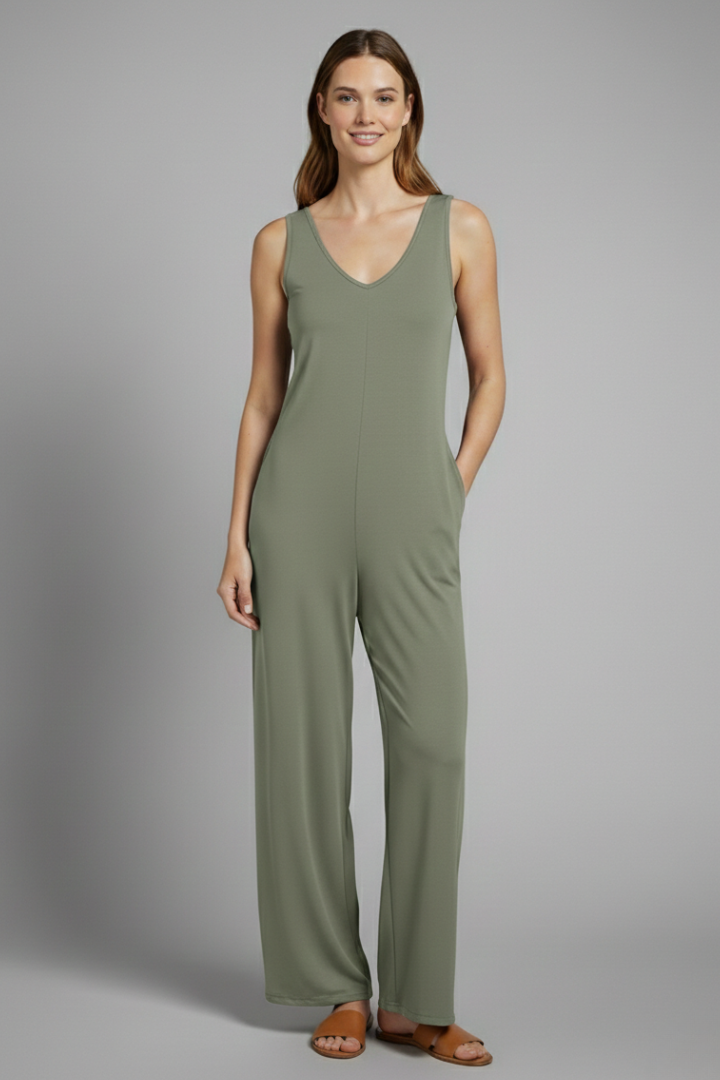 Women’s Jumpsuit with V Neckline and Sleeveless Cut