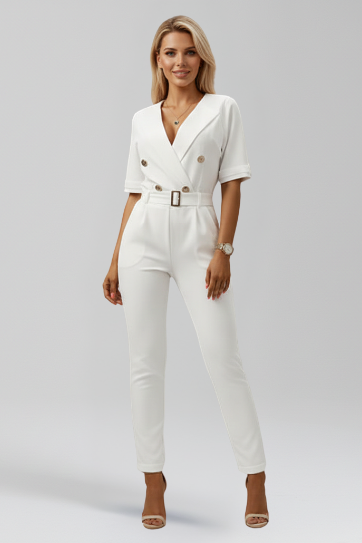 Women’s Jumpsuit with V Neckline and Tied Waist Belt