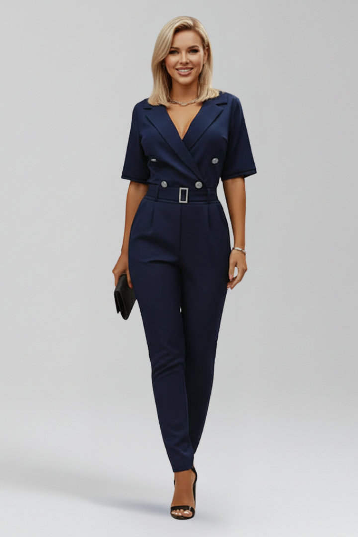 Women’s Jumpsuit with V Neckline and Tied Waist Belt