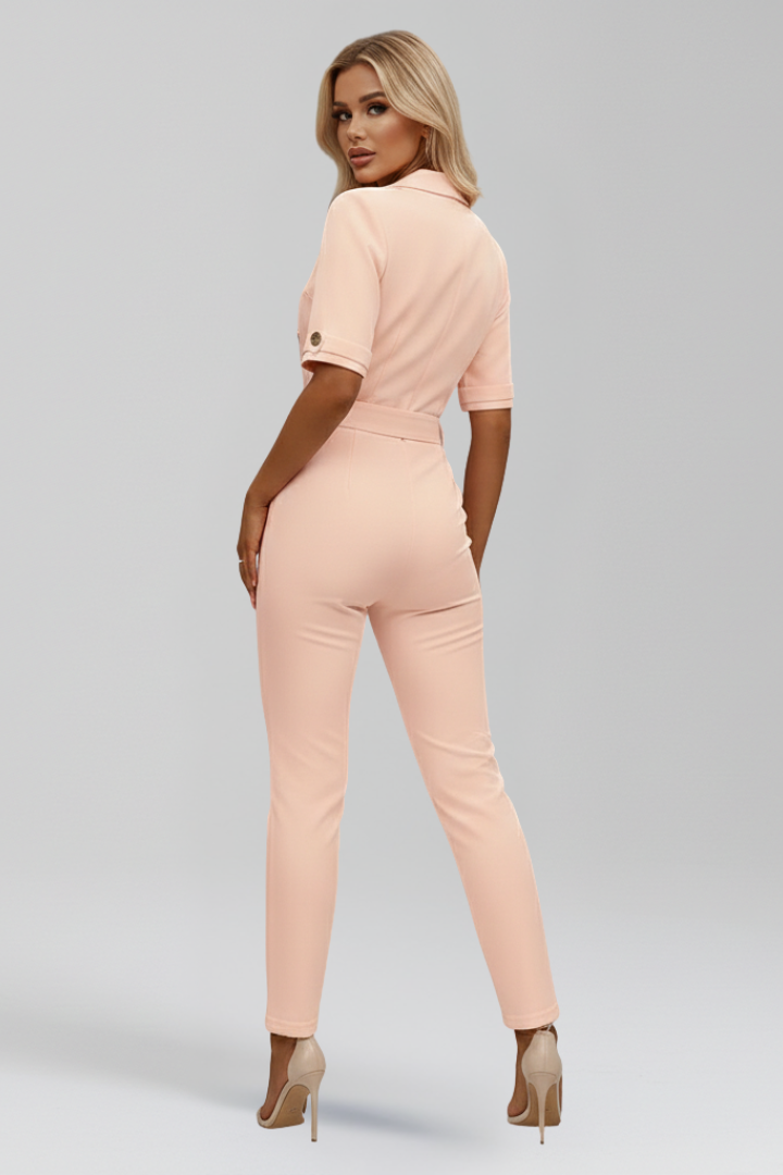 Women’s Jumpsuit with V Neckline and Tied Waist Belt