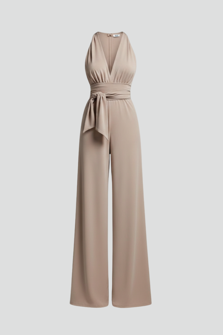Women’s Jumpsuit with V Neckline and Tied Waist