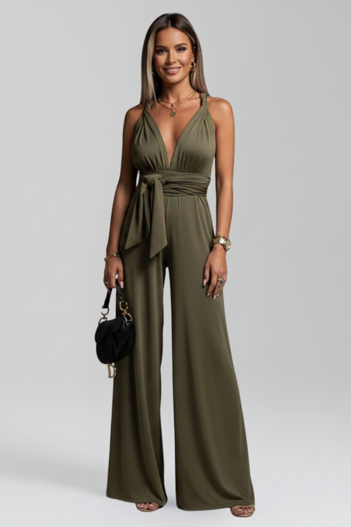 Women’s Jumpsuit with V Neckline and Tied Waist
