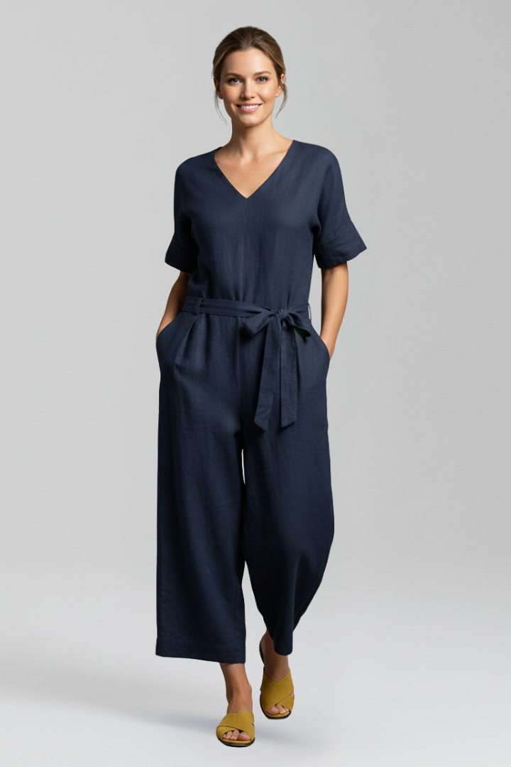 Women’s Jumpsuit with V Neckline and Waist Tie