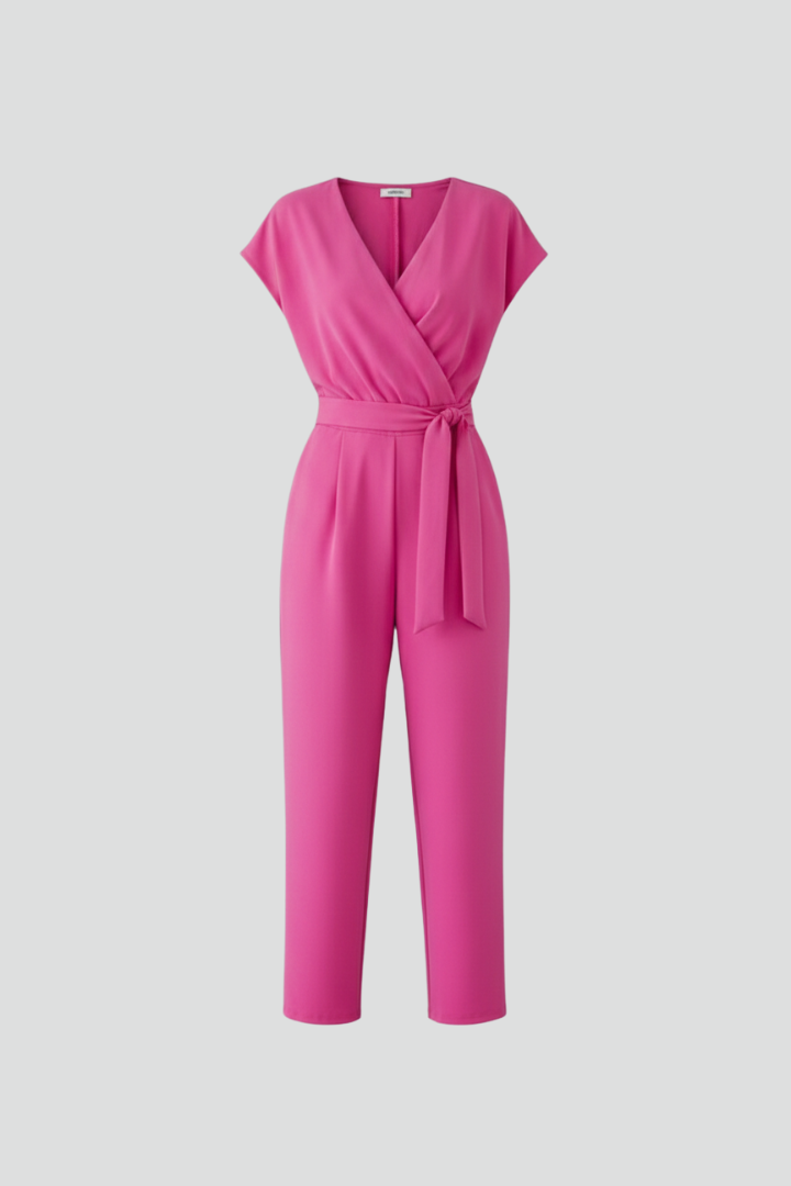 Women’s Jumpsuit with V Neckline and Waist Tie