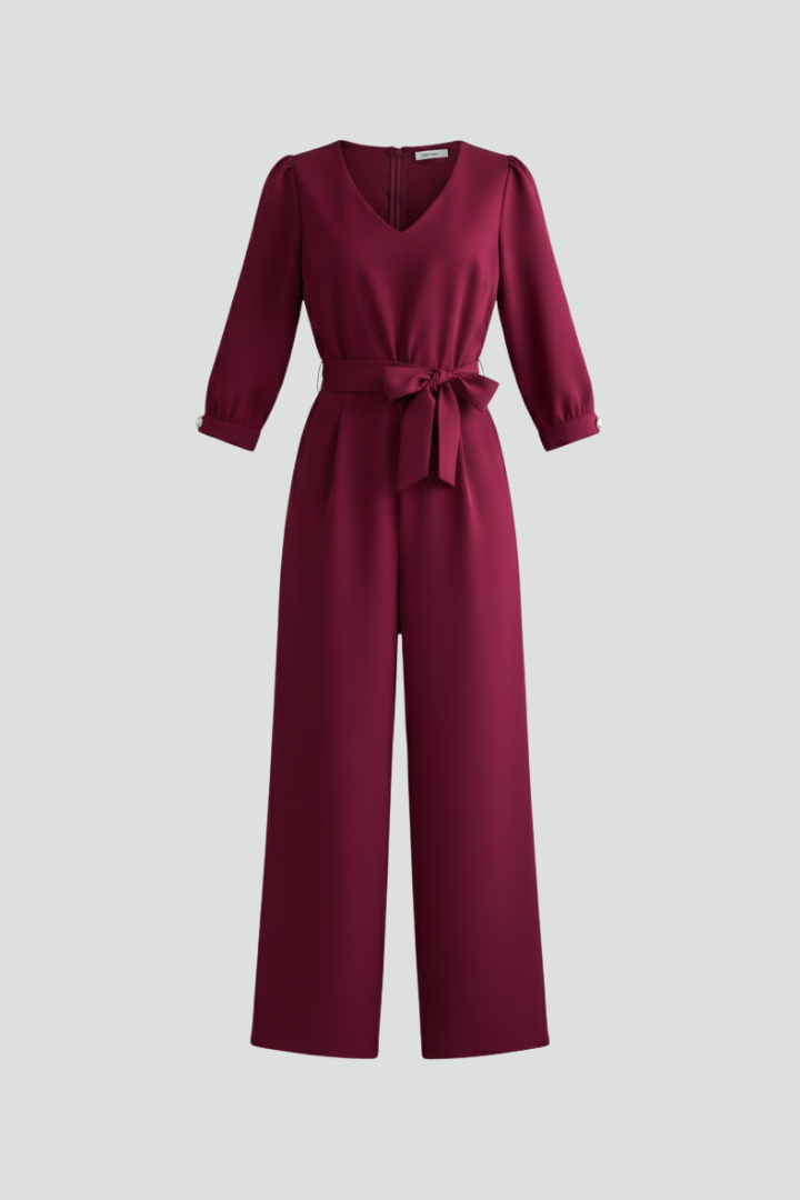 Women’s Jumpsuit with V Neckline and Waist Tie