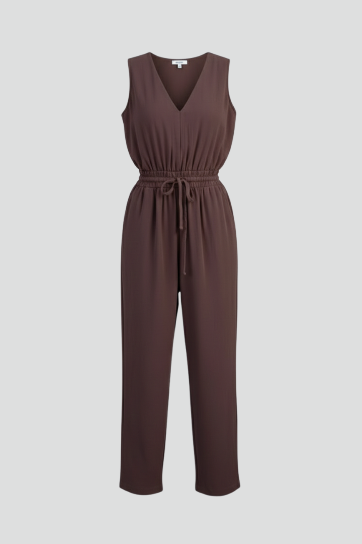 Women’s Jumpsuit with V Neckline and Waist Tie