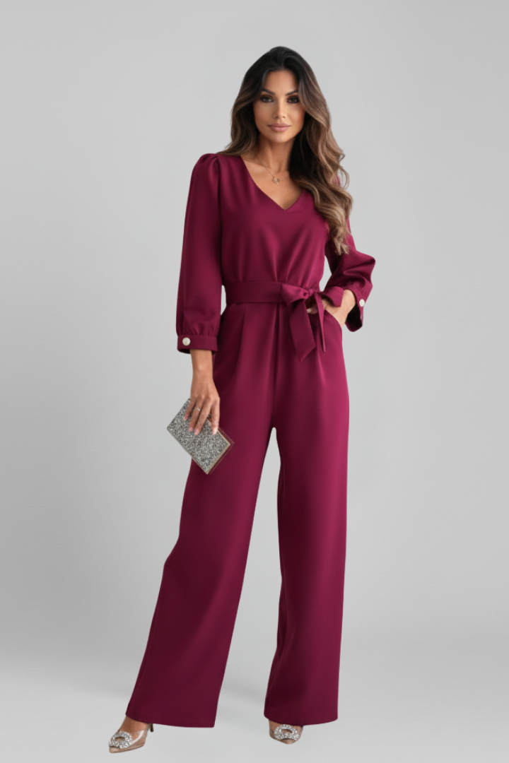 Women’s Jumpsuit with V Neckline and Waist Tie