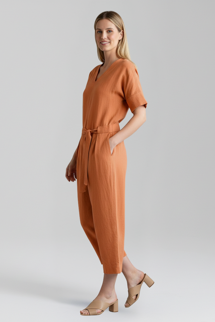 Women’s Jumpsuit with V Neckline and Waist Tie