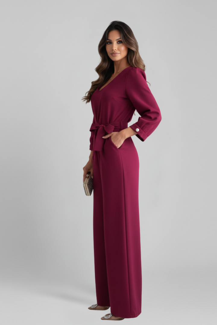 Women’s Jumpsuit with V Neckline and Waist Tie