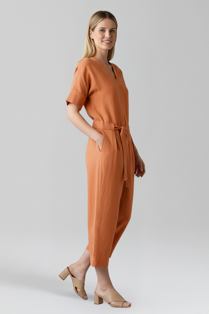 Women’s Jumpsuit with V Neckline and Waist Tie