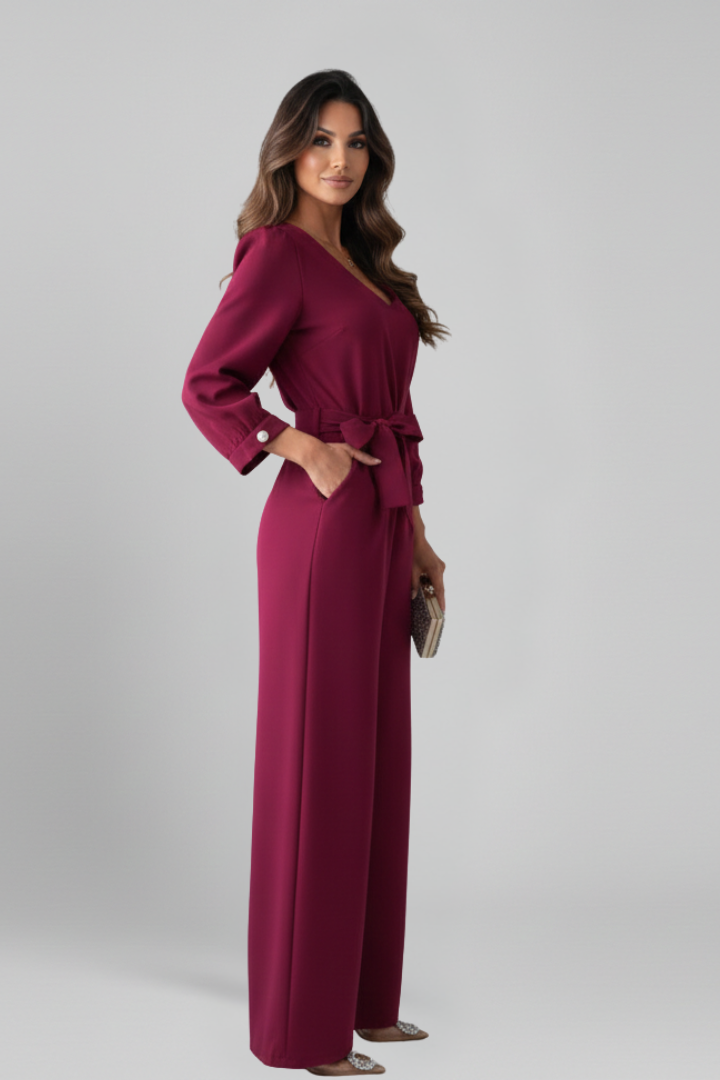 Women’s Jumpsuit with V Neckline and Waist Tie
