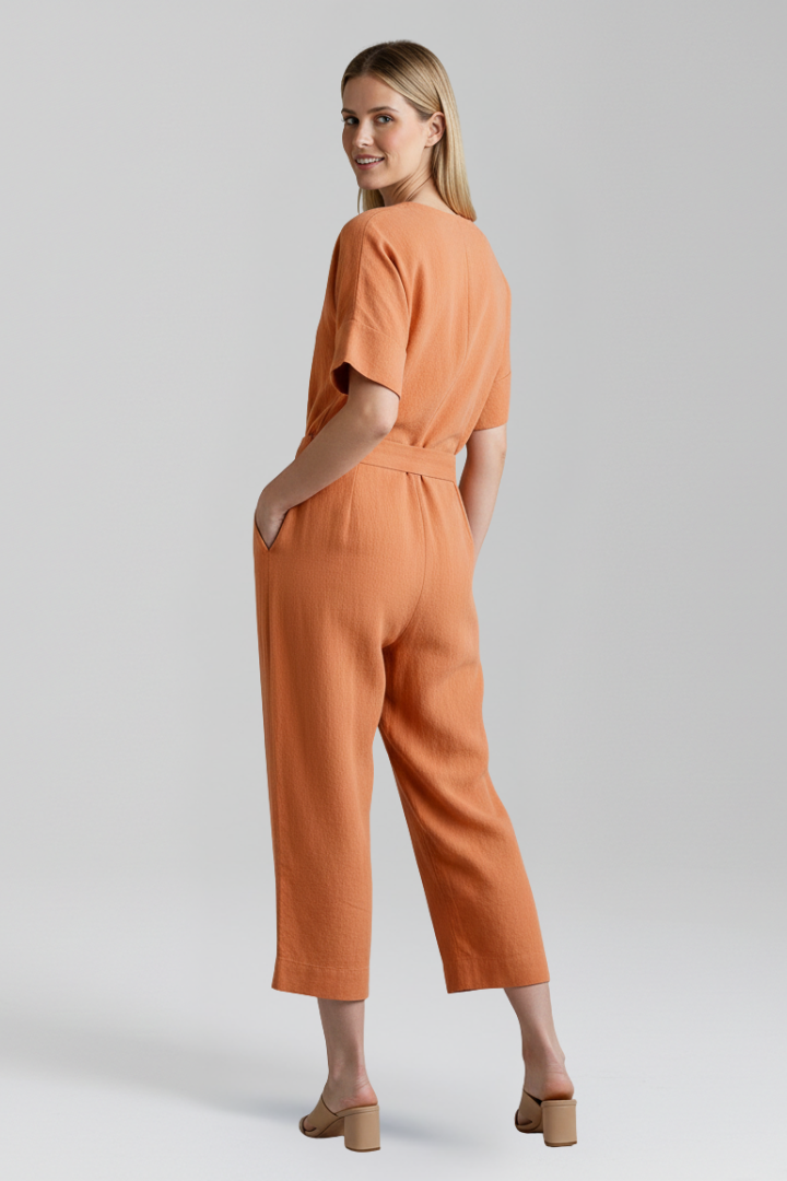 Women’s Jumpsuit with V Neckline and Waist Tie