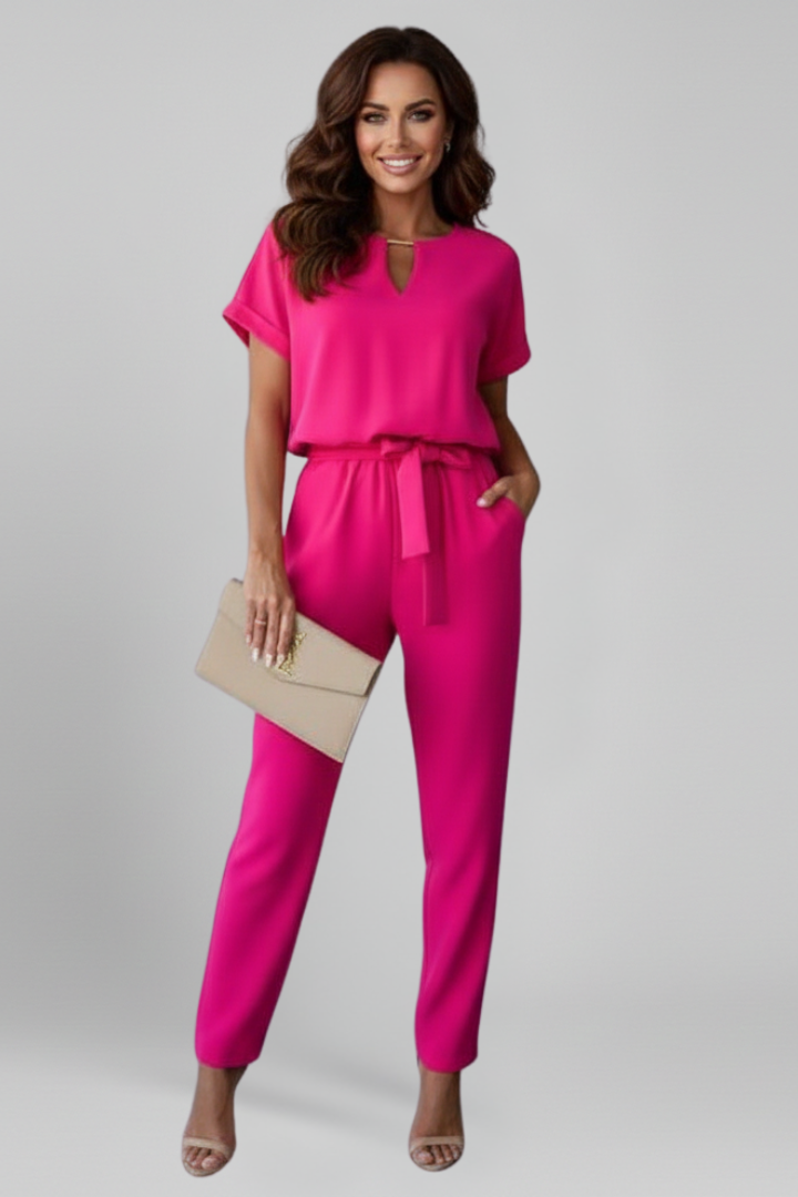 Women’s Jumpsuit with V Neckline and Waist Tie