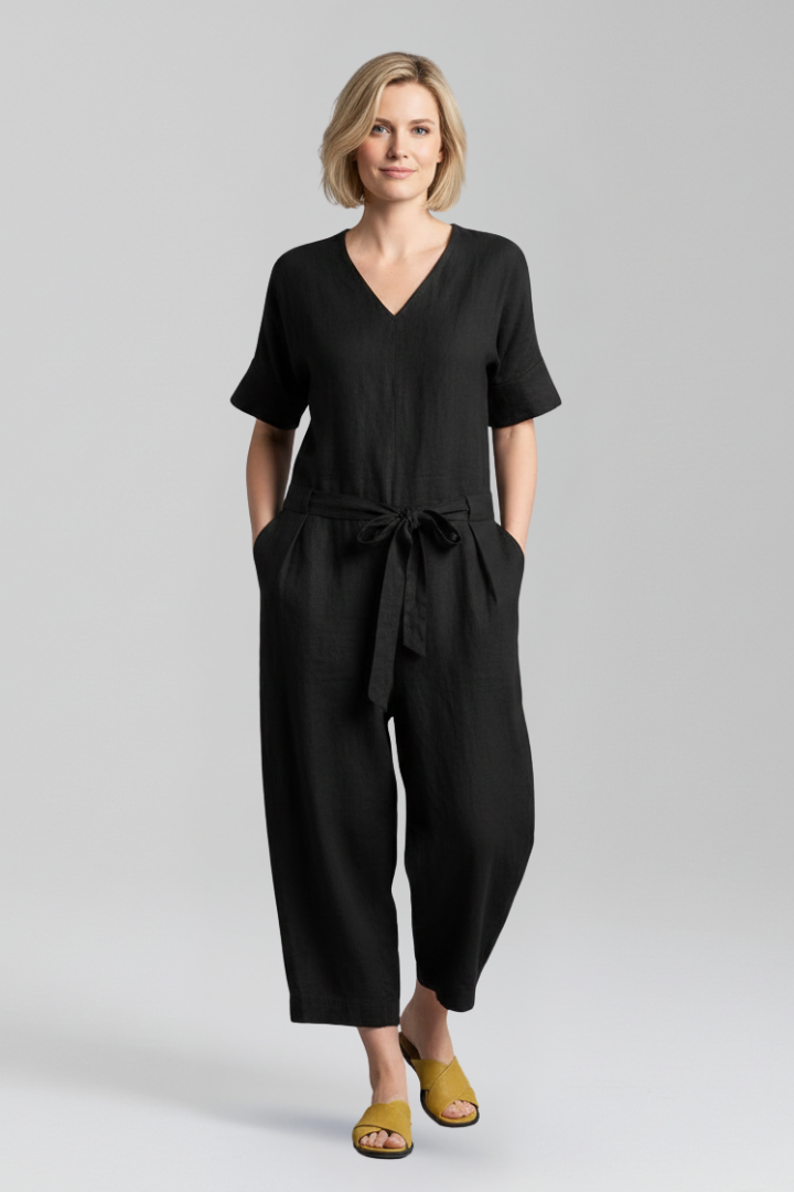 Women’s Jumpsuit with V Neckline and Waist Tie