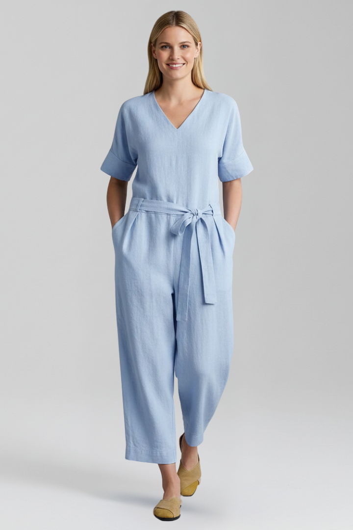Women’s Jumpsuit with V Neckline and Waist Tie