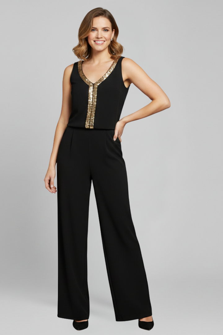 Women’s Jumpsuit with V Neckline and Wide Legs