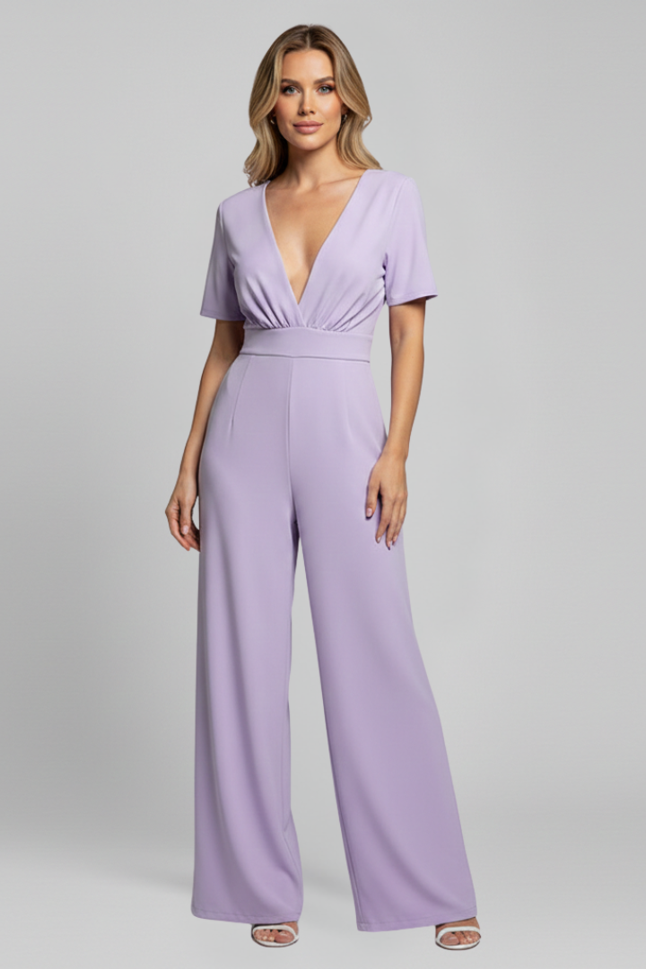 Women’s Jumpsuit with V Neckline and Wide Legs