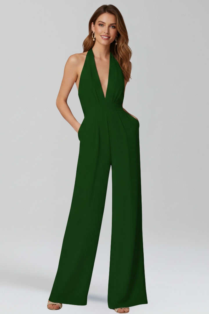 Women’s Jumpsuit with V Neckline and Wide Legs
