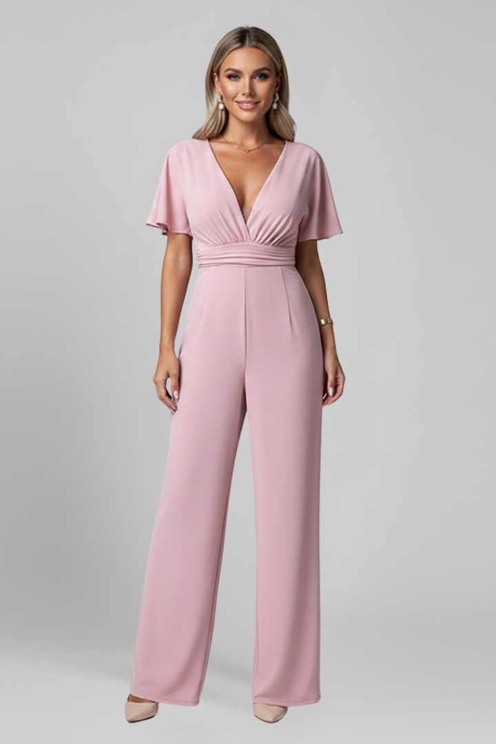Women’s Jumpsuit with V Neckline and Wide Legs