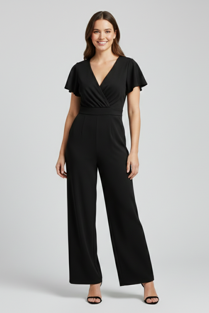 Women’s Jumpsuit with V Neckline and Wide Legs