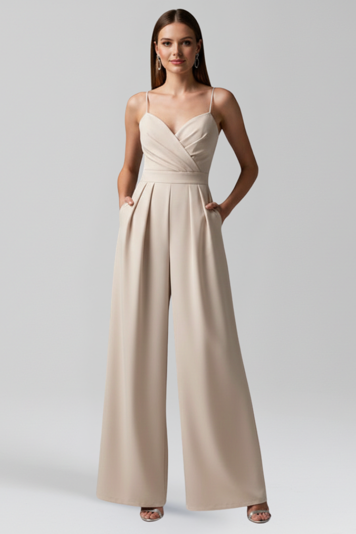 Women’s Jumpsuit with V Neckline and Wide Legs