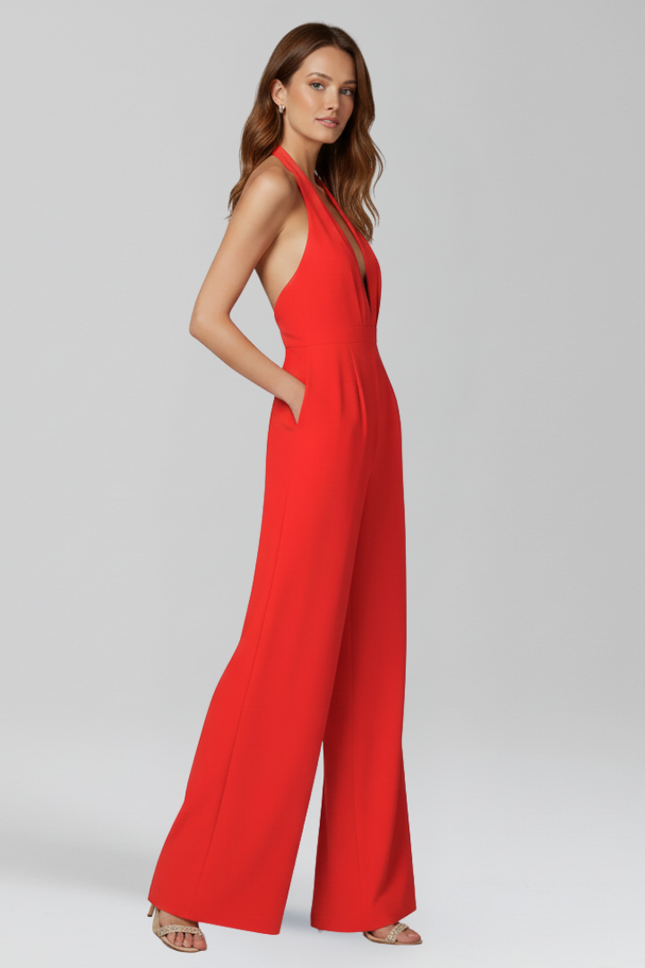 Women’s Jumpsuit with V Neckline and Wide Legs