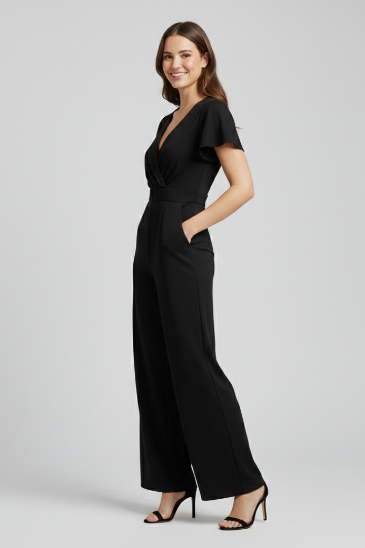 Women’s Jumpsuit with V Neckline and Wide Legs