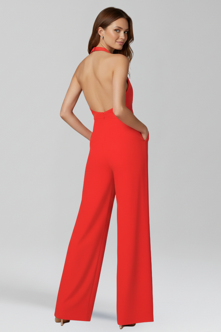 Women’s Jumpsuit with V Neckline and Wide Legs