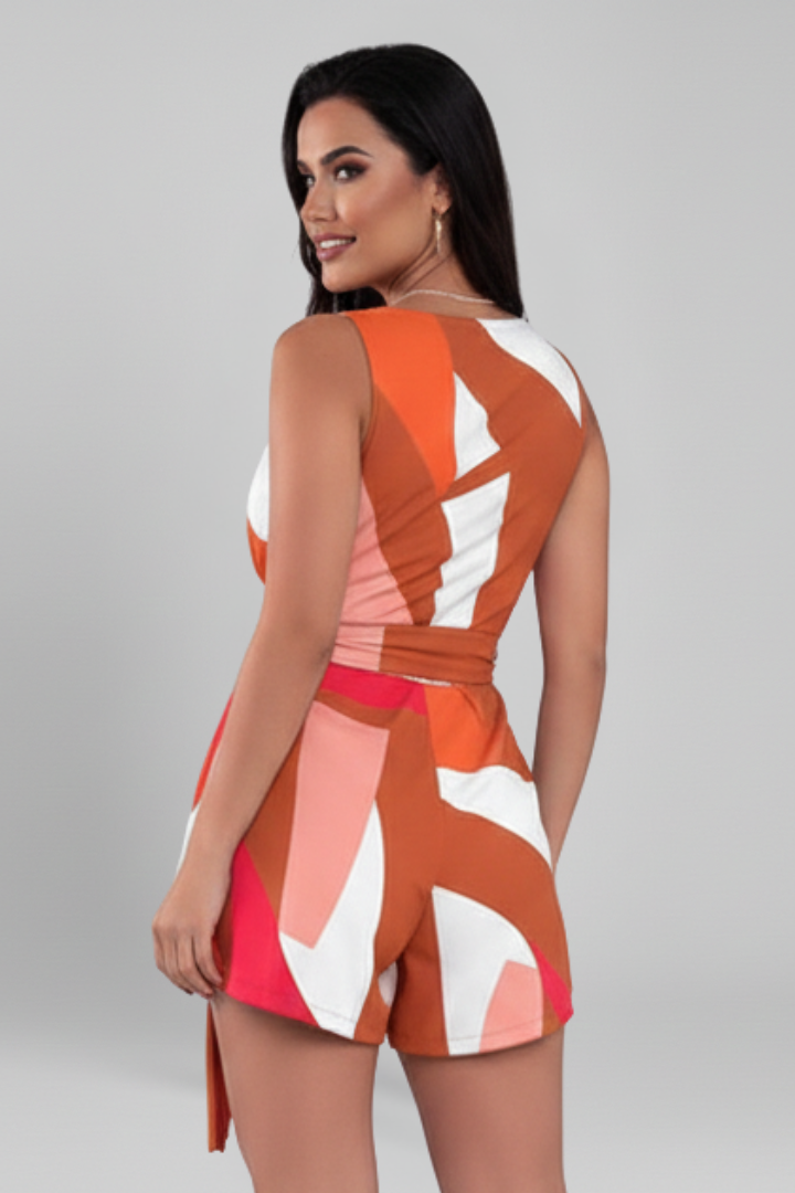 Women’s Jumpsuit with Wrap Neckline and Printed Finish