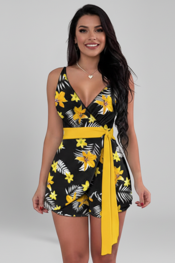 Women’s Jumpsuit with Wrap Neckline and Printed Finish