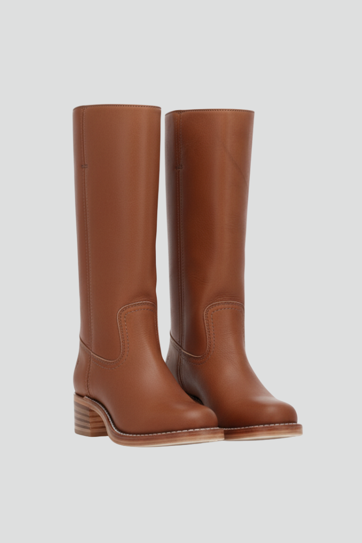 Women’s Knee-High Boots with Round Toe and Block Heel