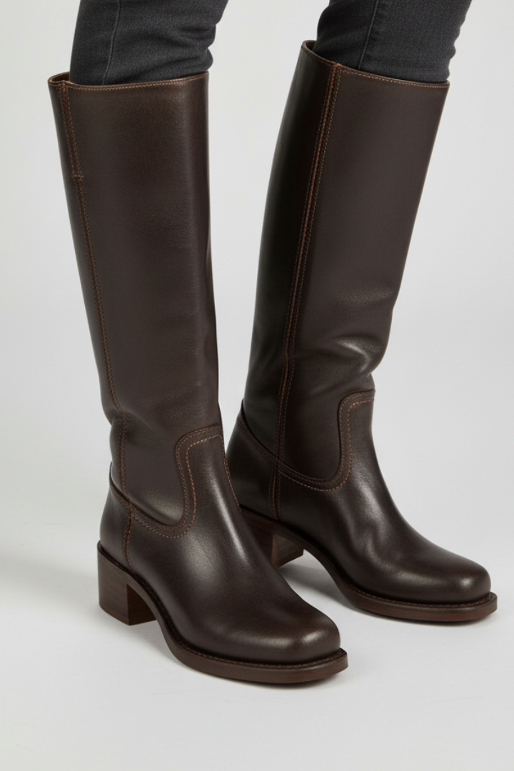 Women’s Knee-High Boots with Round Toe and Block Heel
