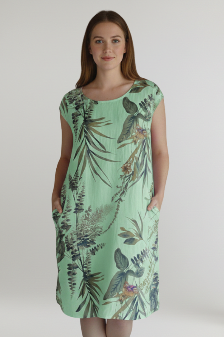 Women’s Knee-Length Dress with Printed Surface and Side Pockets
