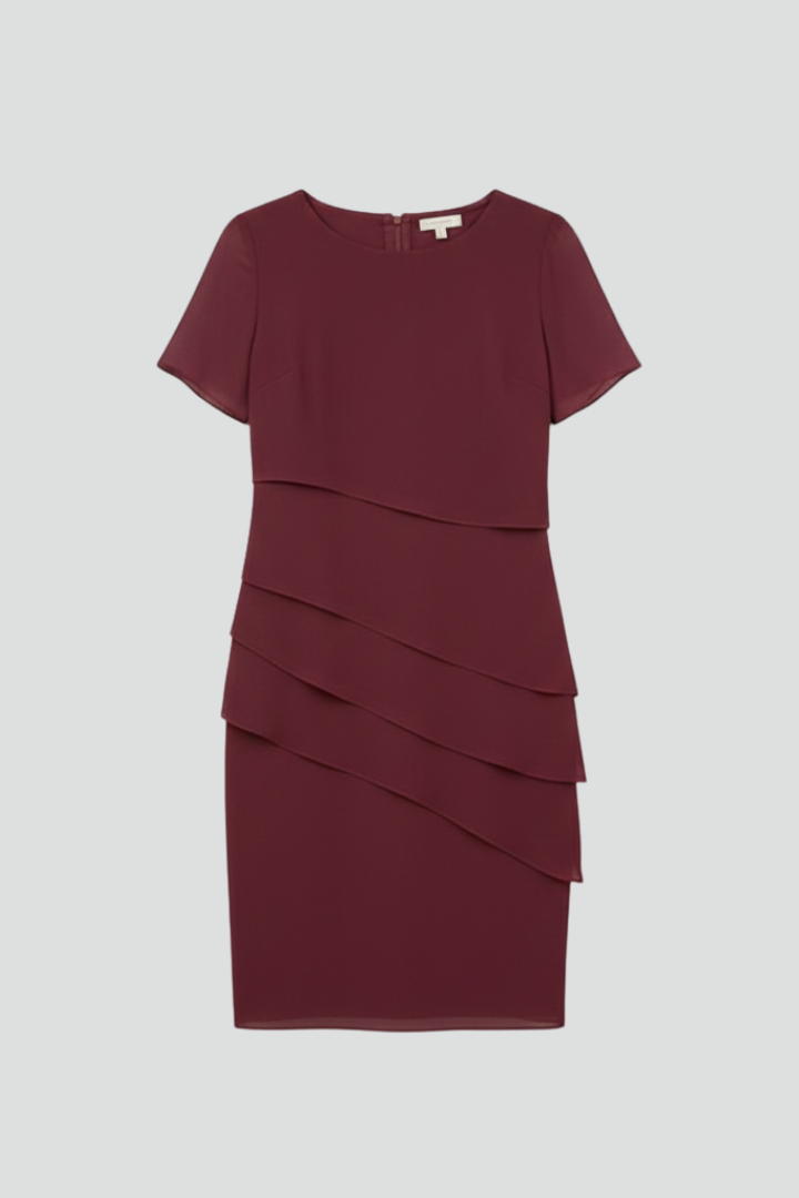 Women’s Knee-Length Dress with Short Sleeves and Side Pockets