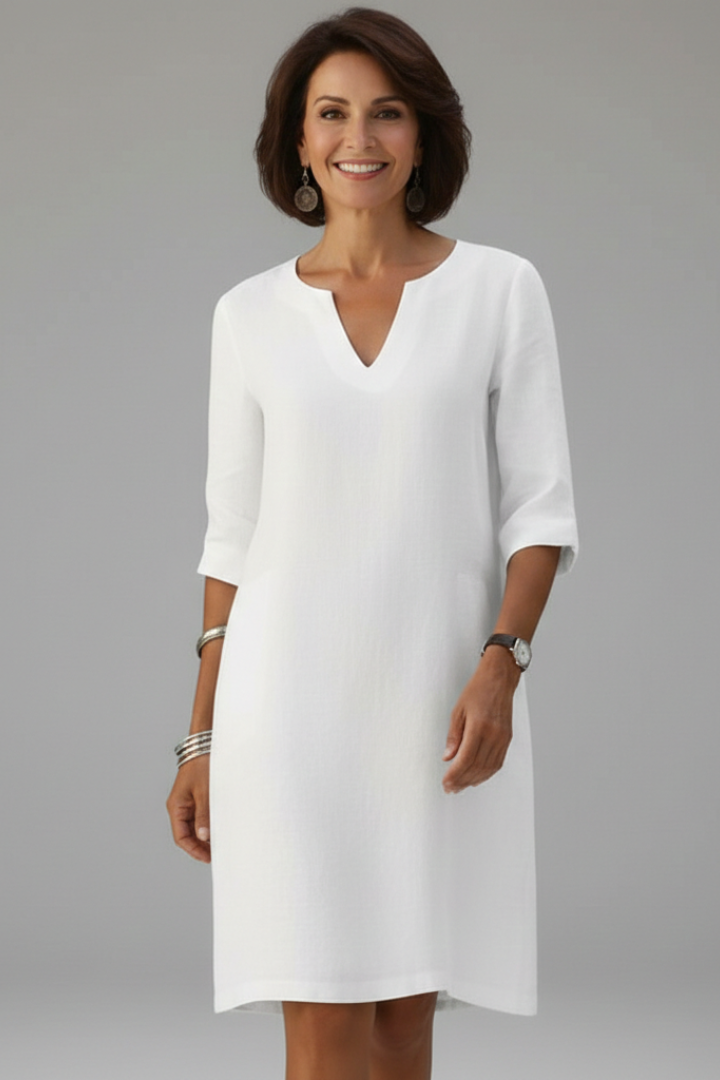Women’s Knee-Length Dress with V Neckline and Three-Quarter Sleeves