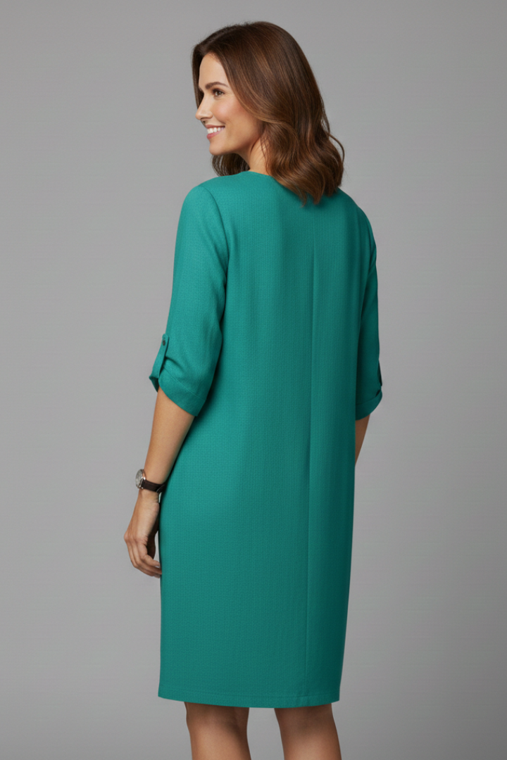 Women’s Knee-Length Dress with V Neckline and Three-Quarter Sleeves