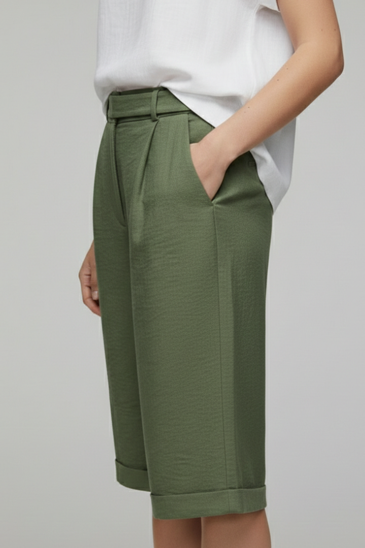 Women’s Knee Length Shorts with Belt Loops and Side Pockets