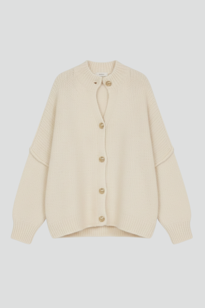 Women’s Knit Cardigan with Button-Front Design and Dropped Shoulders