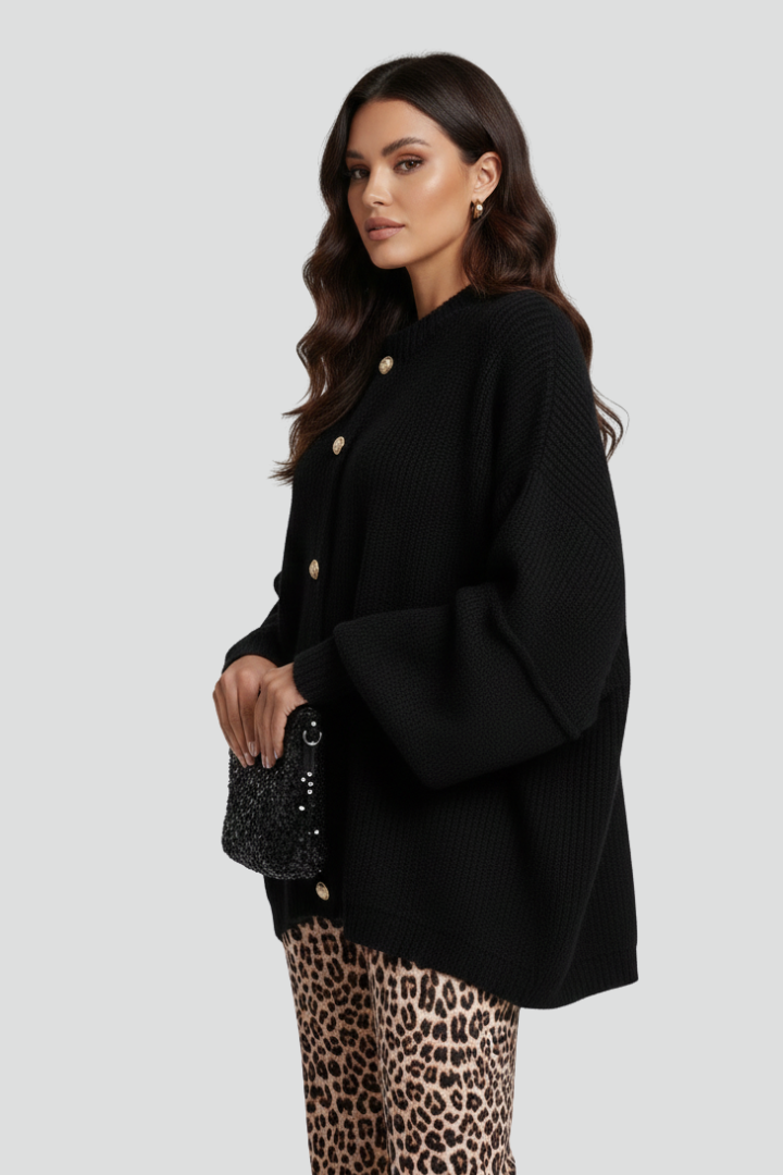 Women’s Knit Cardigan with Button-Front Style and Dropped Shoulders