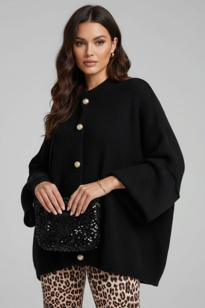 Women’s Knit Cardigan with Button-Front Style and Dropped Shoulders