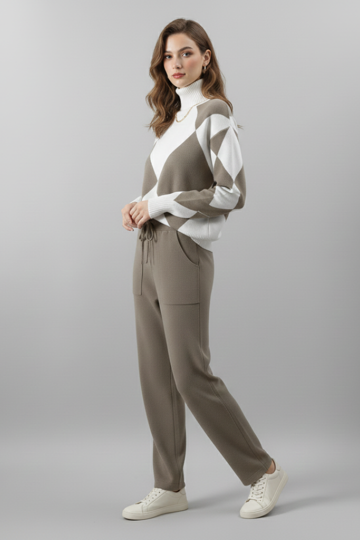 Women’s Knit Set with Long-Sleeve Sweater and Straight-Leg Trousers