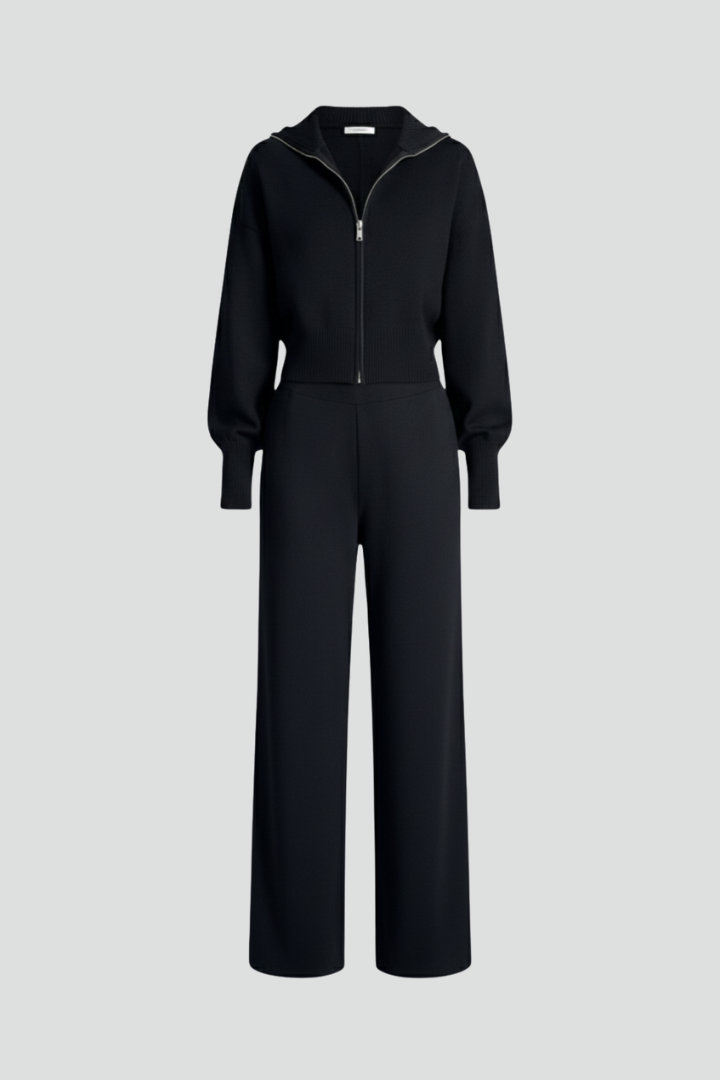Women’s Knit Set with Zip Jacket and Wide-Leg Trousers